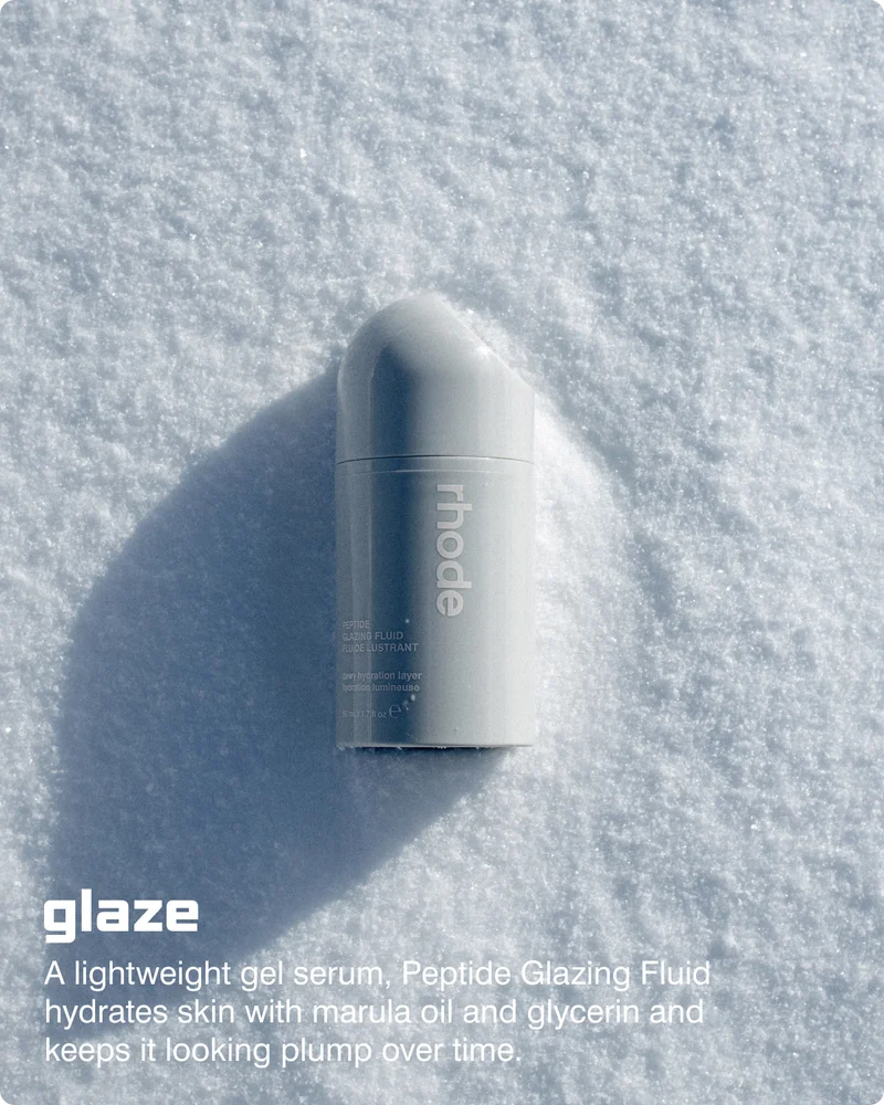 glaze: A lightweight gel serum, Peptide Glazing Fluid hydrates skin with marula oil and glycerin and keeps it looking plump over time.