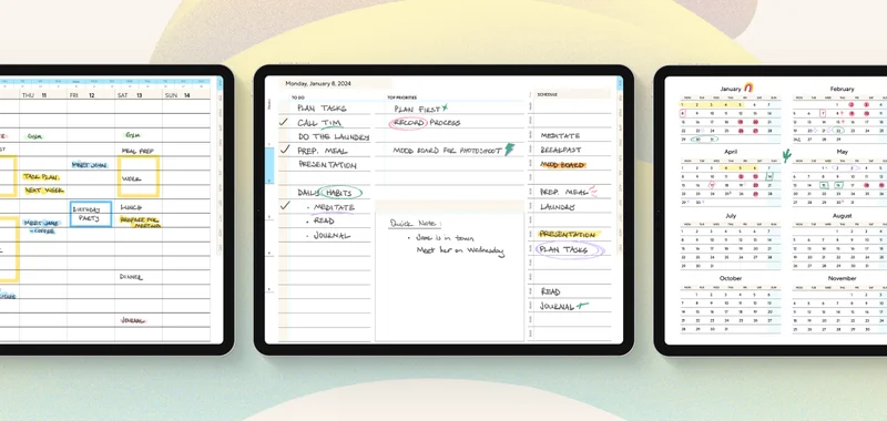 Three iPads with pages from Paperlike's Pro Planner.
