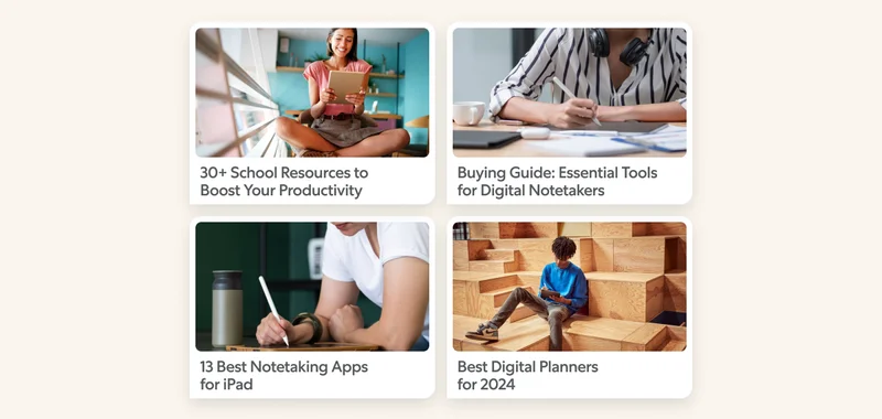 Four squares of notetaking, planning, and productivity - tips found on Paperlike's Blog.
