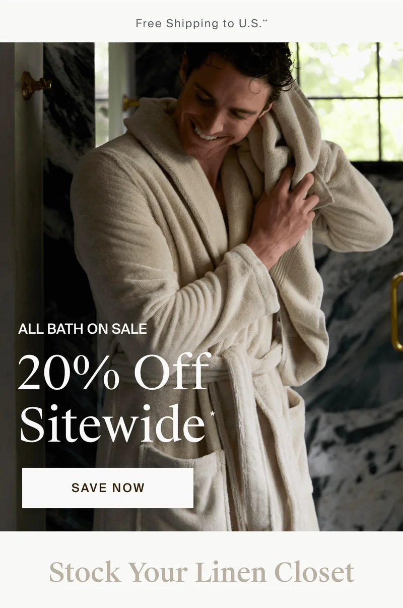 All bath on sale. 20% off sitewide. Save now.