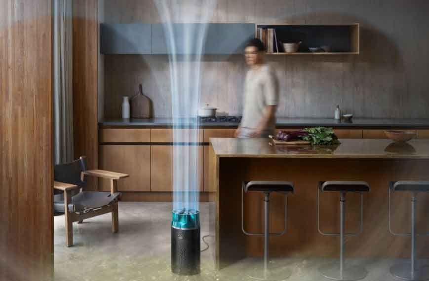The Dyson HushJet Compact Purifier projects purified air in a large room.