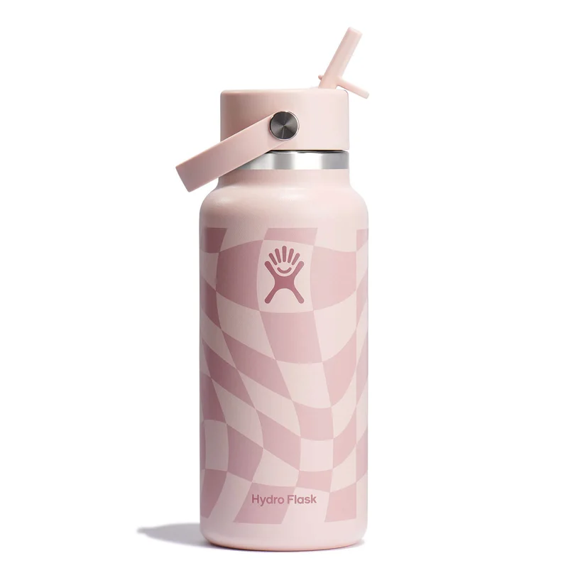 Image of 32 oz Wide Mouth with Flex Straw Cap - Checkered Ecru