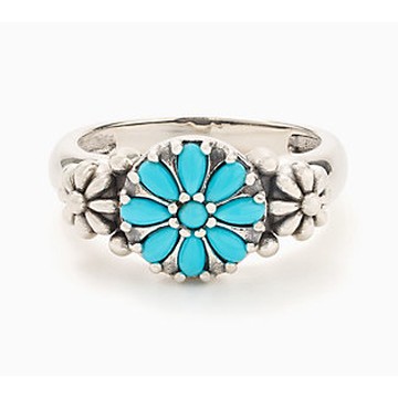 American West Sterling Silver Gemstone Concha Flower Ring