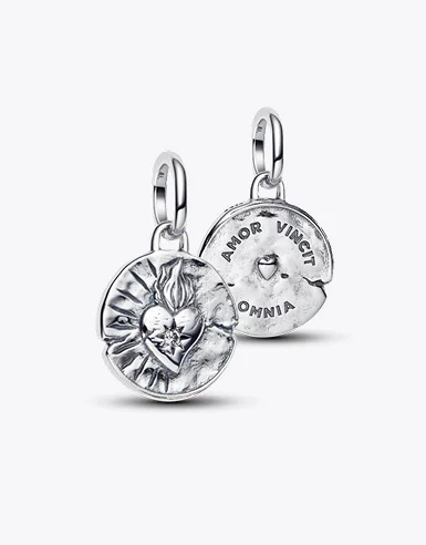 Front and back of flaming heart Pandora Talisman