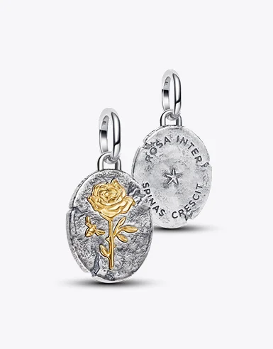 Front and back of rose Pandora Talisman