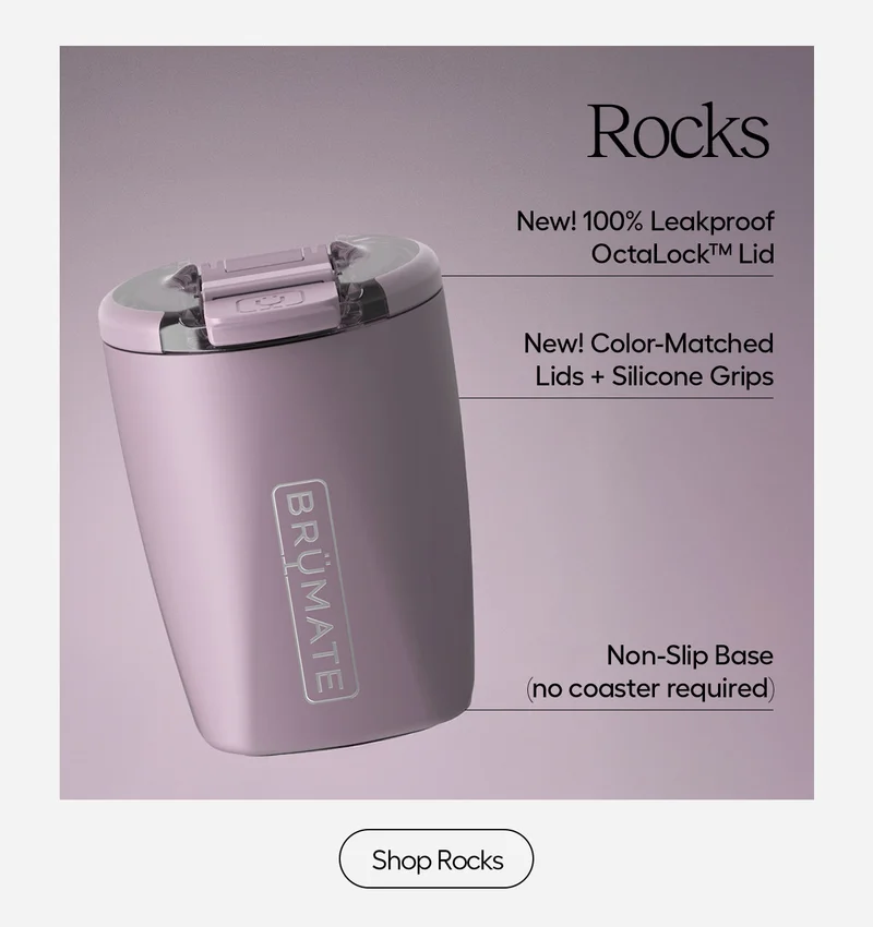 Rocks: New! 100% Leakproof OctaLock Lid, New! Color-MAtched Lids + Silicone Grips, Non-Slip Base (no coaster required) - Shop Rocks
