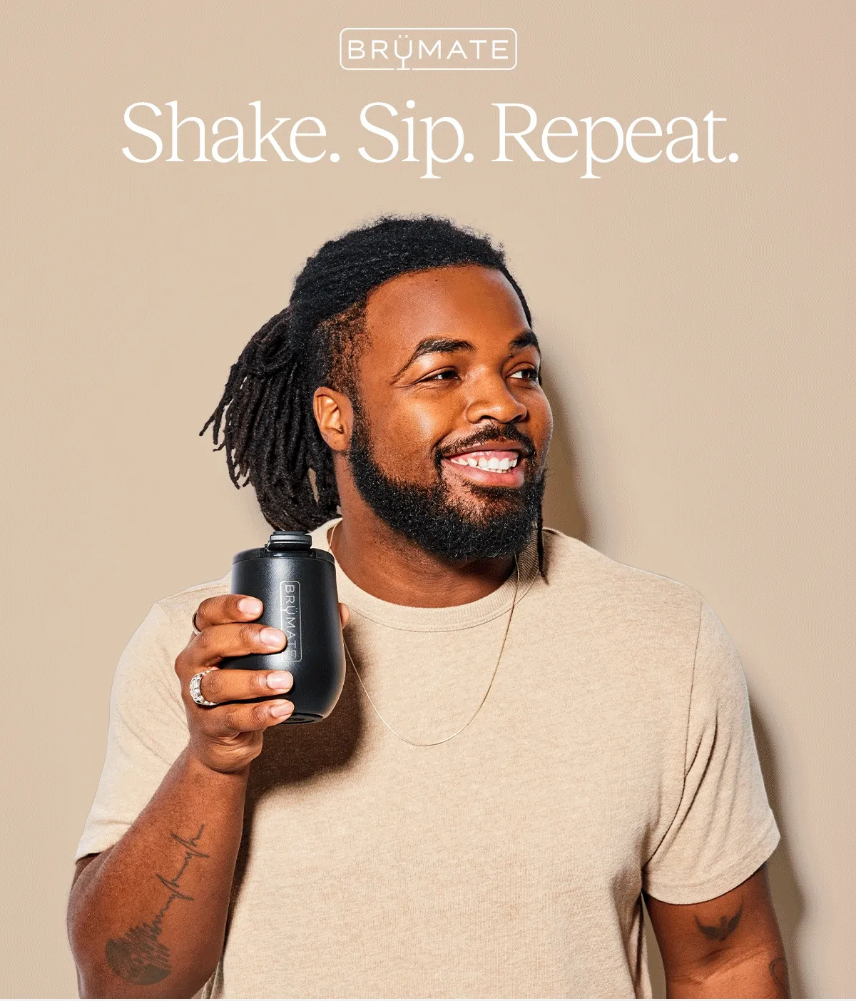 BrüMate Logo, Shake. Sip. Repeat.