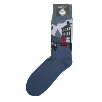 London Big Ben & Street Scene Slate Blue Cotton Socks