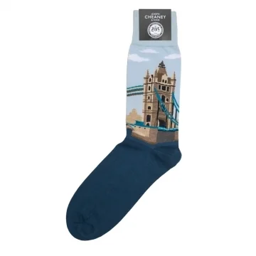 London Bridge Scene Petrol Blue Cotton Socks