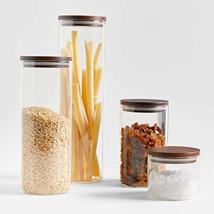 Dark Wood Round Glass Storage Containers