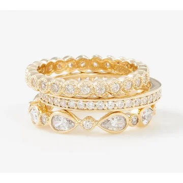 Diamonique Set of 3 Stackable Rings Sterling Silver