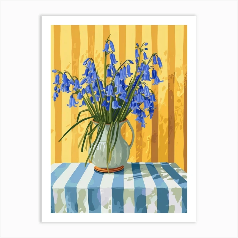 Image of Bluebell Flowers On A Table   Contemporary Illustration 3 Art Print