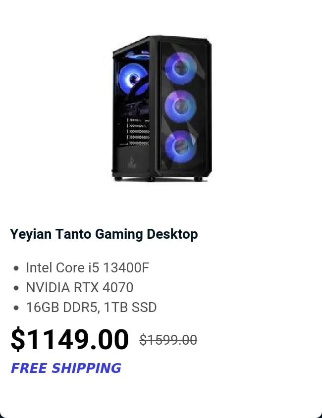 Yeyian Tanto Gaming Desktop