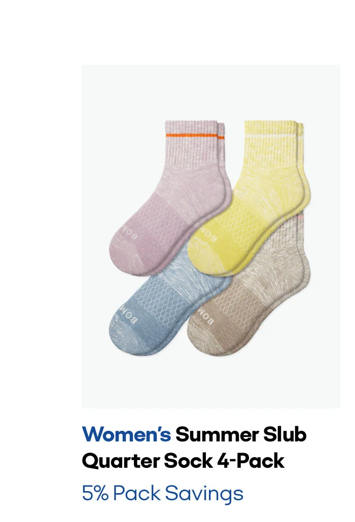 Womens Summer Slub Quarter Sock 4-Pack 5% Pack Savings