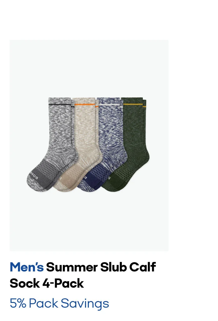 Men's Summer Slub Calf  Sock 4-Pack 5% Pack Savings