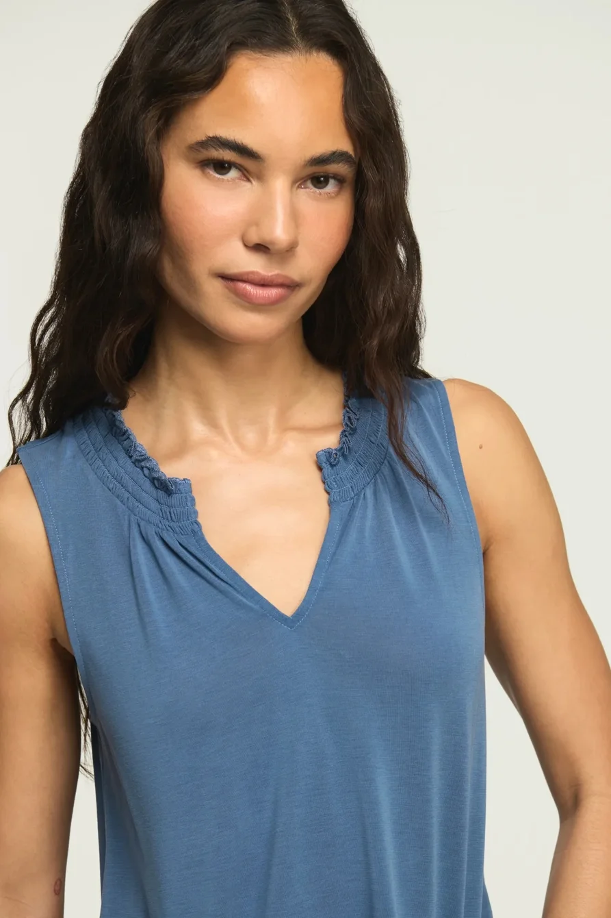 Image of Lucky Brand Sandwash Smocked Trim Tank - Women's Clothing Tops Tank Top in Etherial White