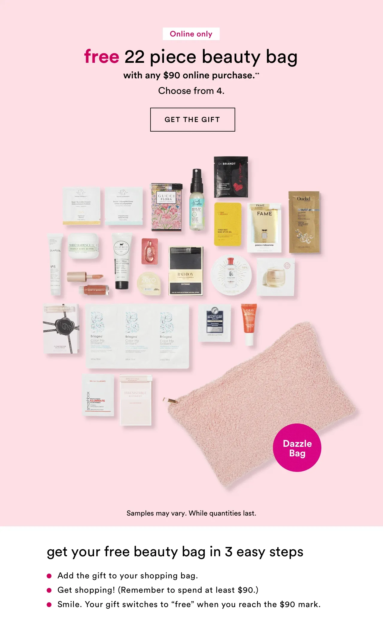 Online only | free 22 piece beauty bag with any $80 online purchase** Choose from 4 | Get the gift