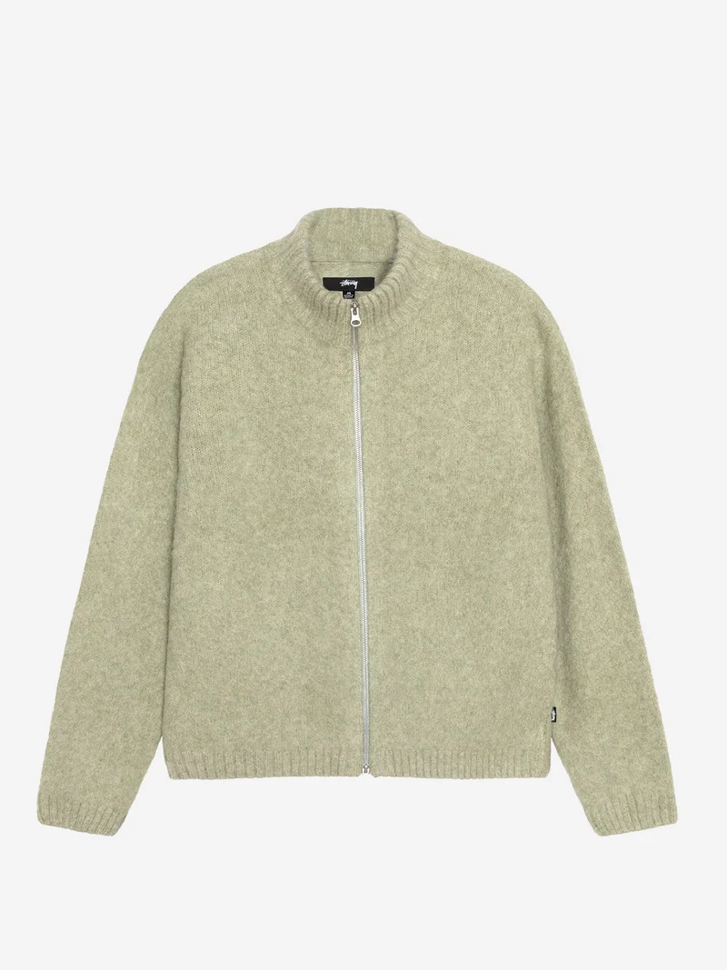 Image of Stussy Brushed Mock Full Zip Knit Sweater - Sage