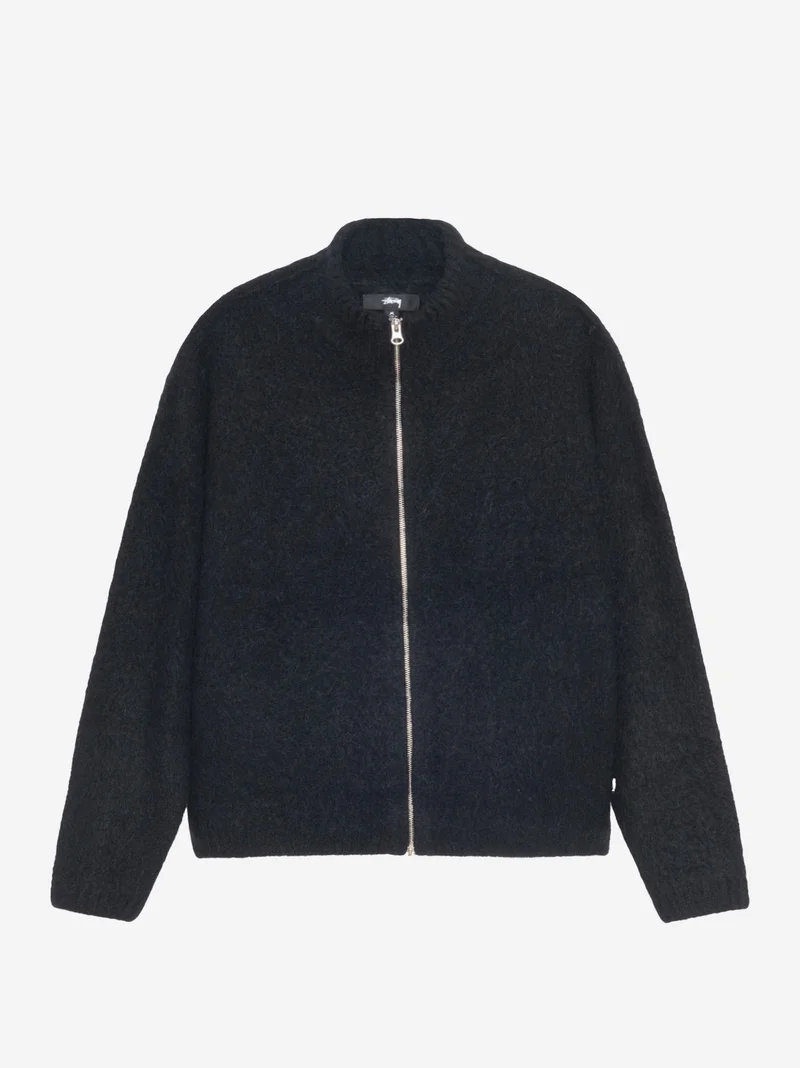 Image of Stussy Brushed Mock Full Zip Sweater - Black