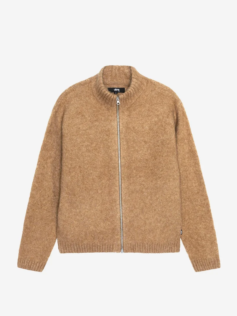 Image of Stussy Brushed Mock Full Zip Sweater - Camel