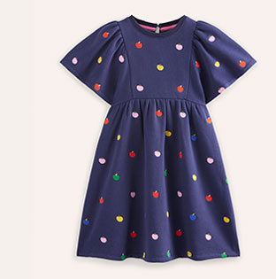 Embroidered Sweatshirt Dress - College Navy Rainbow Apples
