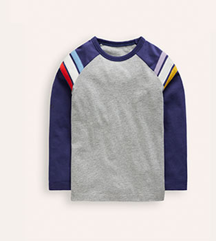 Raglan T-Shirt - Grey Marl/ Starboard Blue