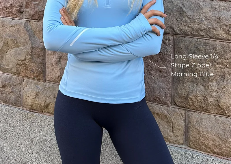 Everyday Long Sleeve 1/4 Stripe Zipper Morning Blue