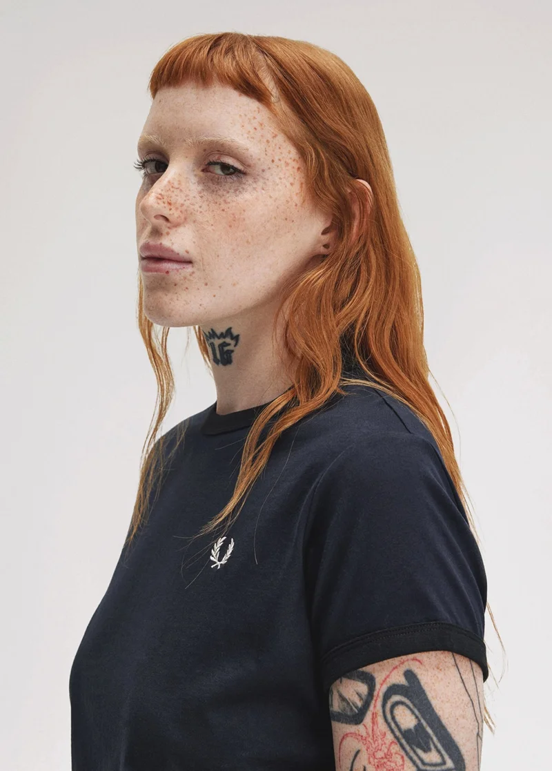 Fred Perry Navy Ringer T-Shirt Womens