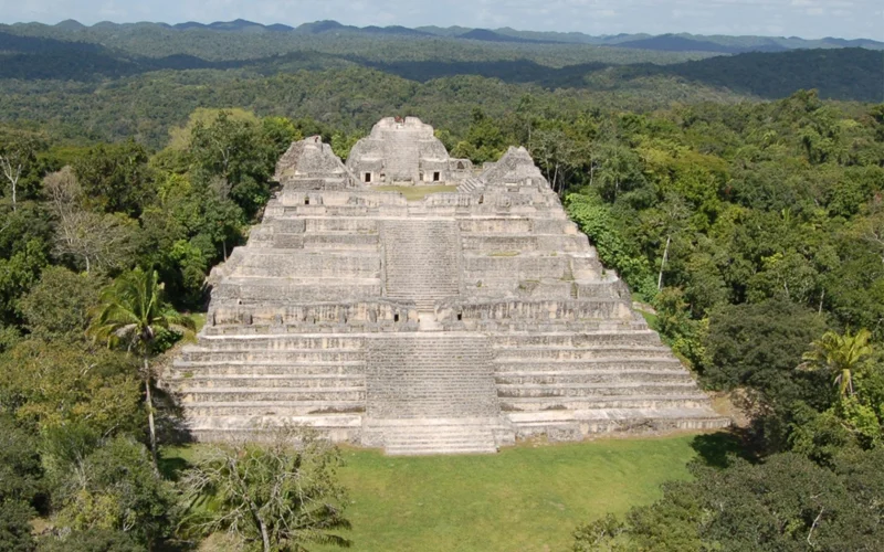 Caana, which means 'sky palace' in Mayan, is the largest structure at Caracol, Belize, rises over 140 feet above the jungle. Researchers recently found a tomb under the canopy in an acropolis to the immediate right of Caana.