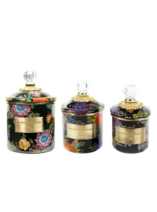 MacKenzie- Childs Set of 3 Enamel Canisters, Mini Demi and Small