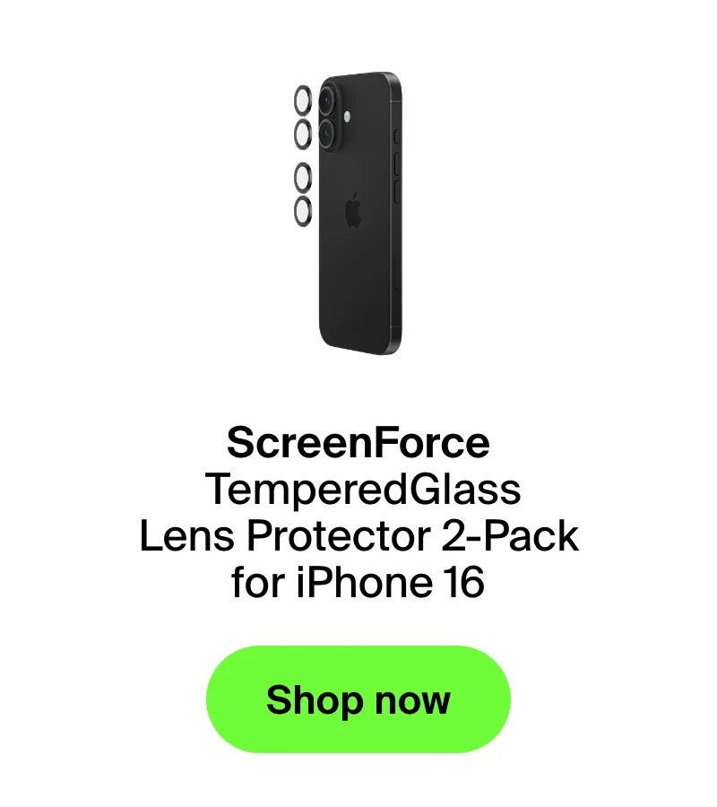 ScreenForce TemperedGlass Camera Lens Protector 2-Pack for iPhone 16 / iPhone 16 Plus