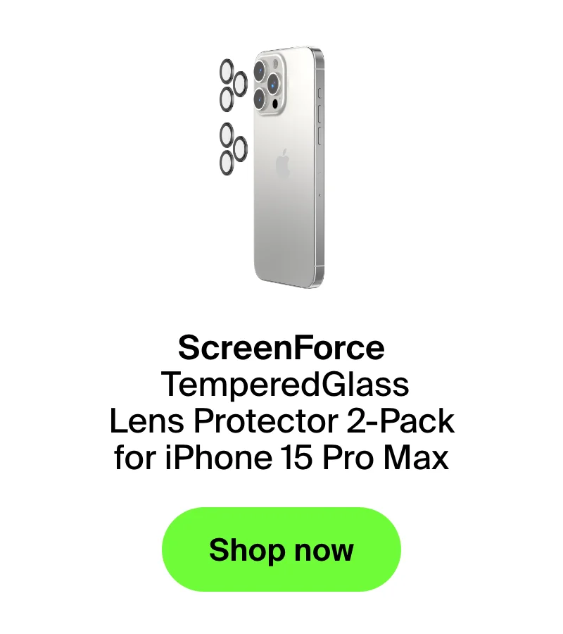 ScreenForce TemperedGlass Camera Lens Protector 2-Pack for iPhone 15 Pro / iPhone 15 Pro Max