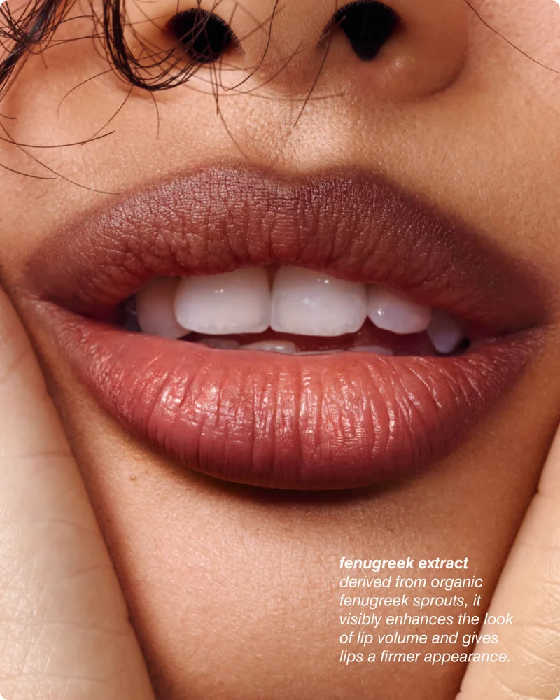 fenugreek extract derived from organic fenugreek sprouts, it visibly enhances the look of lip volume and gives lips a firmer appearance