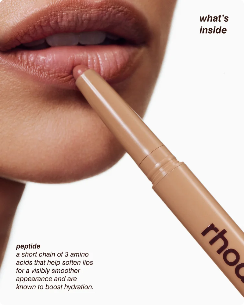 what's inside: peptide - a short chain of 3 amino acids that help soften lips for a visibly smoother appearance and are known to boost hydration.