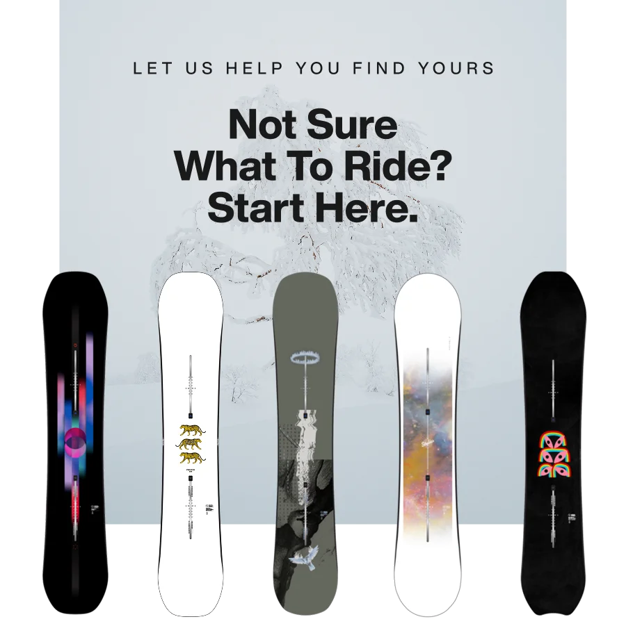 Burton Feelgood, Process, Instigator, Stylus and Deep Thinker Snowboards with the headline Not Sure What To Ride? Start Here