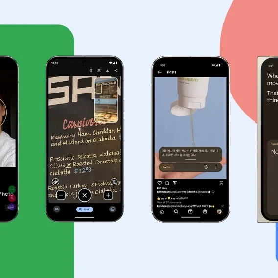 Illustration of four smartphones side by side with a green square in the background