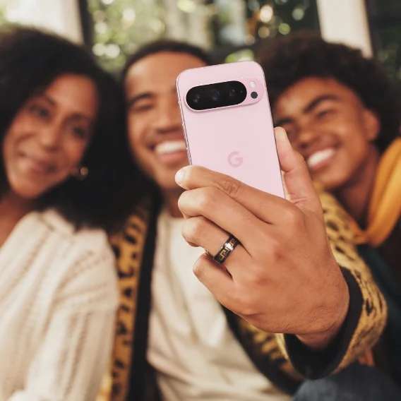 Three people taking a selfie with a new Pixel