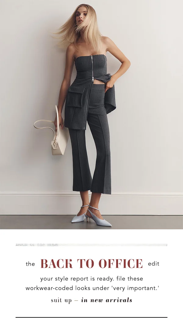 the back to the office edit, your style report is ready. file these workwear-coded looks under 'very important.' suit up in new arrivals