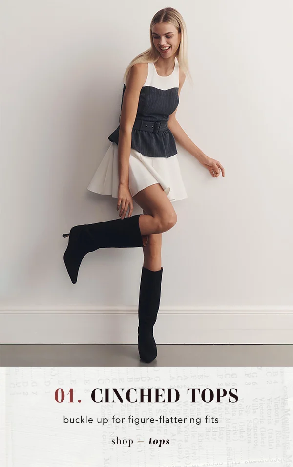 01. cinched tops, buckle up for figure-flattering fits, shop tops