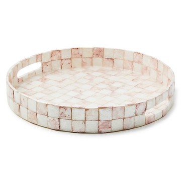 MacKenzie-Childs Rosy Check Capiz Round Tray