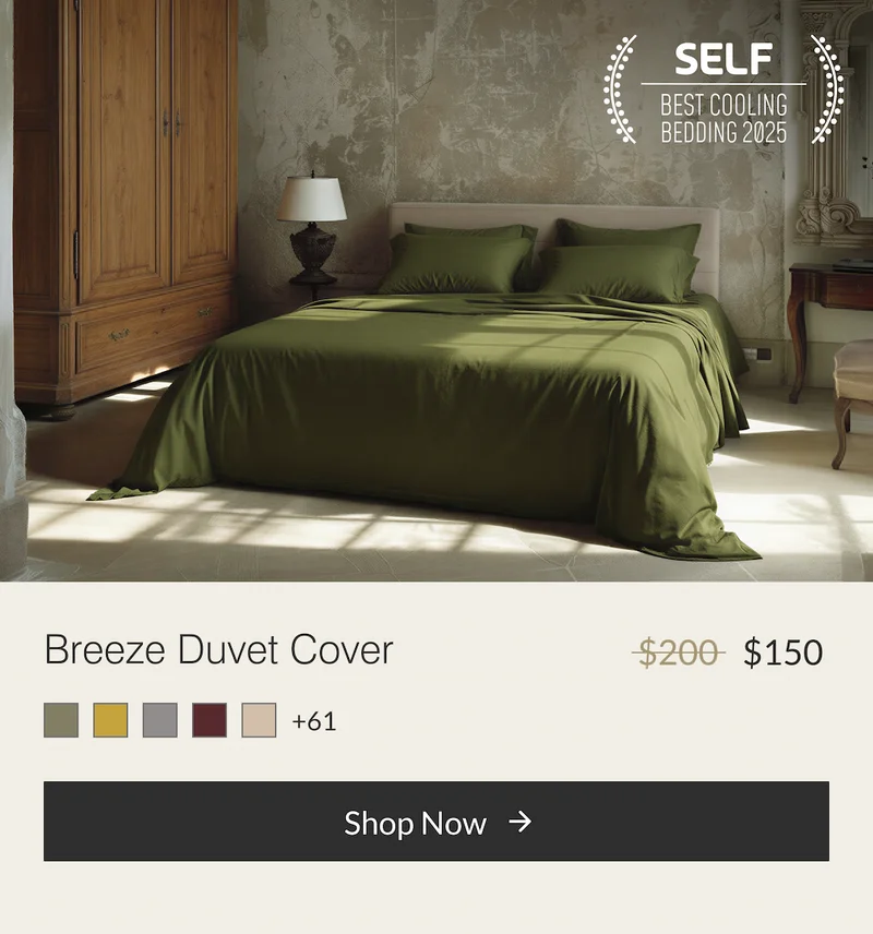 Buffy Breeze Duvet Cover, cooling eucalyptus duvet cover for breathable sleep.