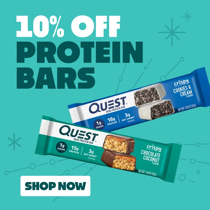 This is it! 10% off all Quest Protein Bars ends midnight. Only hours left to grab your favorite flavors. Stock up and save now, before it’s too late. Quest. Big on protein. Low on sugar. Huge on flavor. It’s basically cheating.