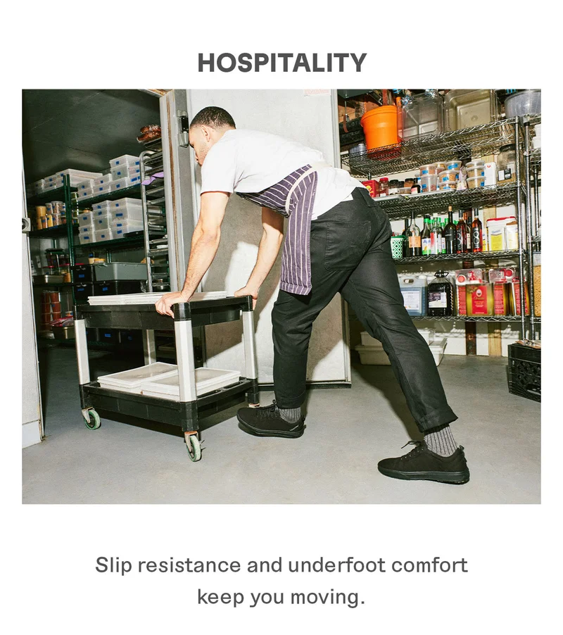 Hospitality. Slip resistance and underfoot comfort keep you moving.