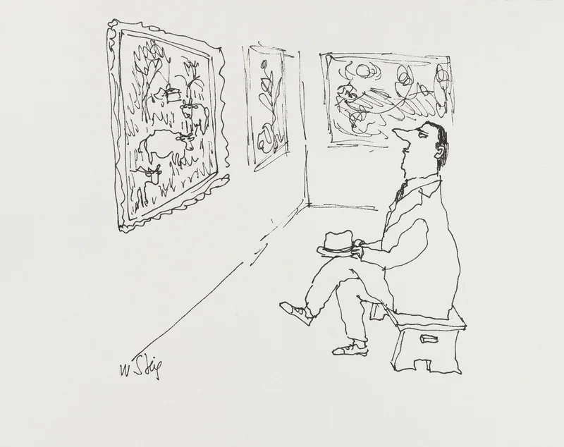 “[Untitled] (Man in Gallery)” by William Steig