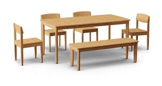 Dunes Teak Dining Set, Table with 4 Dining Chairs and 1 Bench
