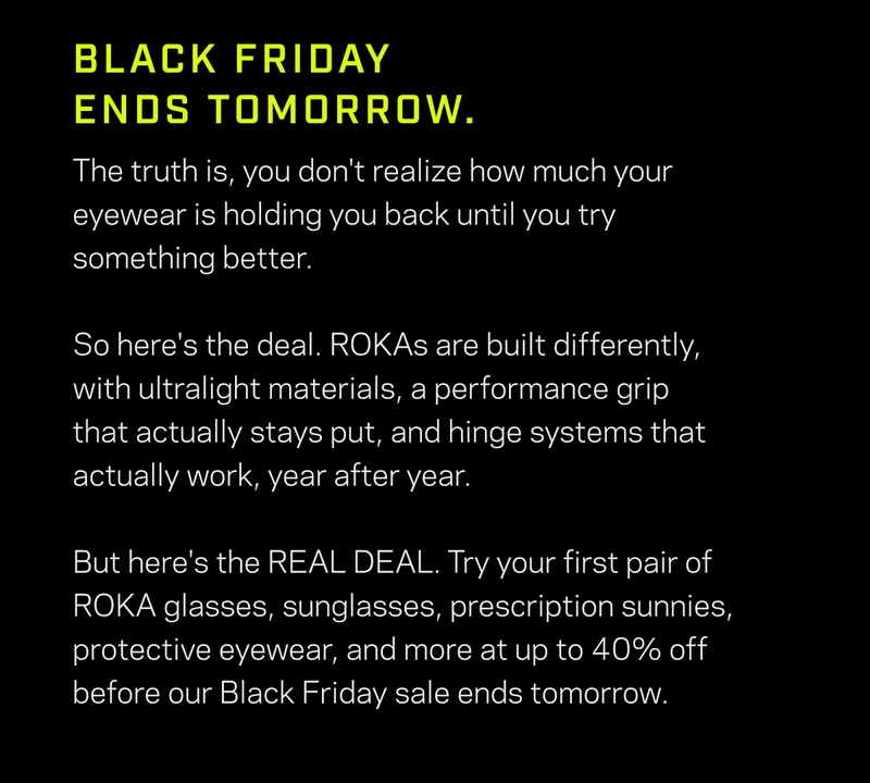 SHOP ROKA BLACK FRIDAY SALE 2025