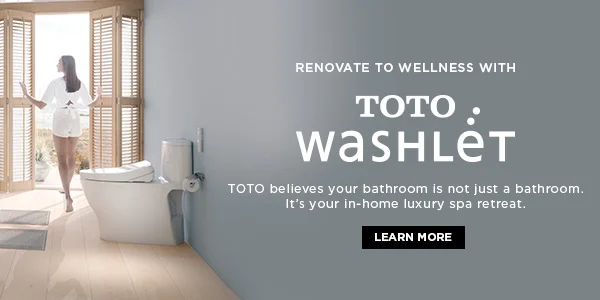 A woman looking out the window with "Renovate to Wellness with TOTO WASHLET" text to the right
