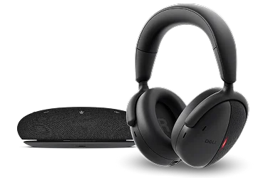 A Dell speakerphone and wireless headset.
