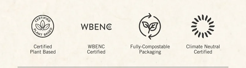 Certified Plant Based. WBE NC Certified. Fully-Compostable Packaging. Climate Neutral Certified.