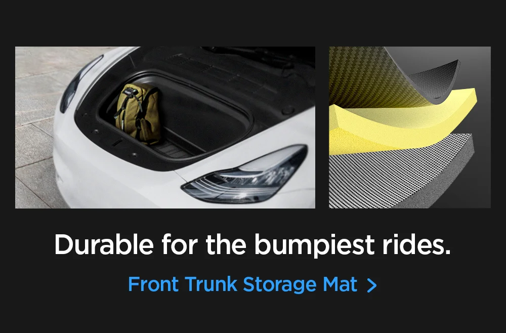 Durable for the bumpiest rides. Shop Tesla Front Trunk Storage Mat.